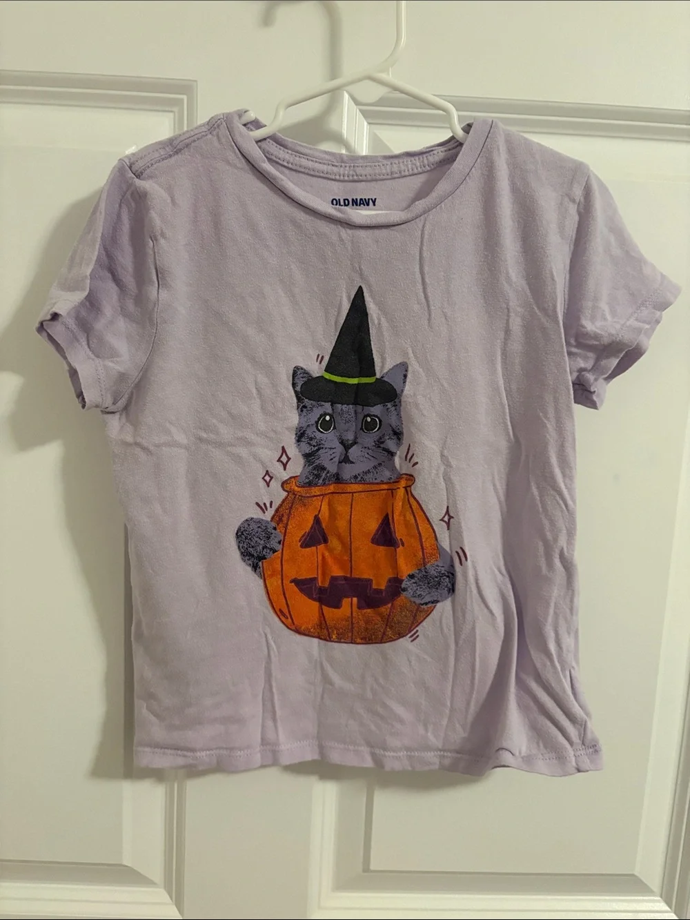 Old Navy Lavender Short-Sleeve Halloween Cat Pumpkin Tee